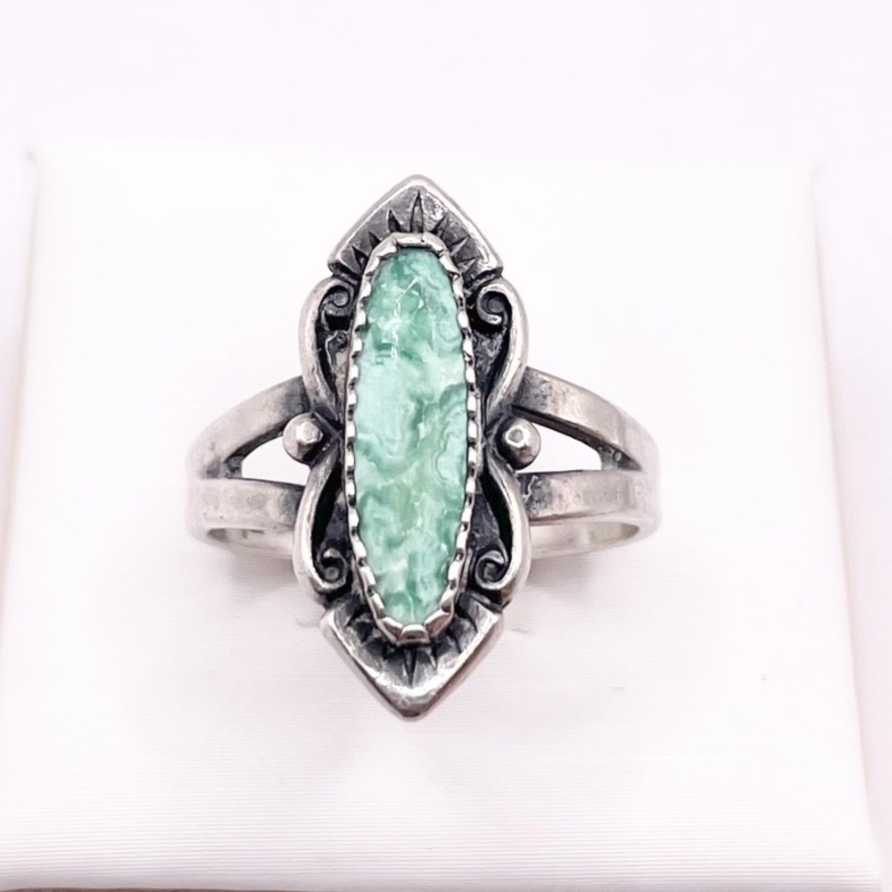 Size 6 Green Stone Bell Trading post 925 sterling silver Ring - Picture 8 of 8
